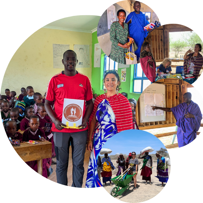 Maasai Volunteering Solutions team together with Maasai community leaders, volunteers, and education, training, and community development projects in Engikaret, Tanzania.